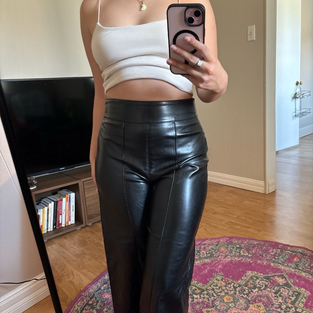 Women's Black Leather Pants Zara Open Leg